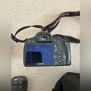 Canon T2I with 3 lenses - 85mm, 105mm, 250mm, two batteries and camera case